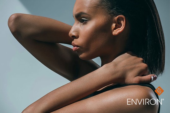 Environ model wearing Environ sun cream